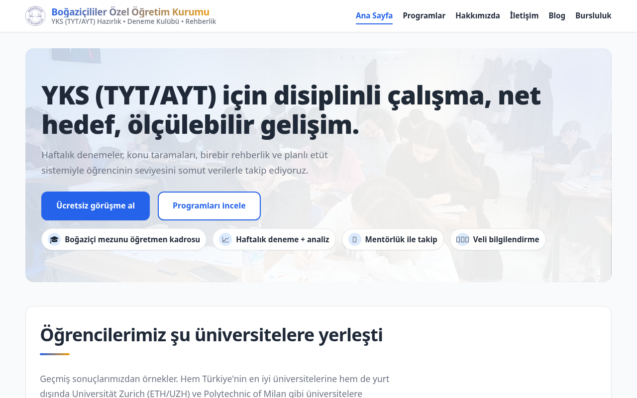 Boğaziçililer dershane web sitesi