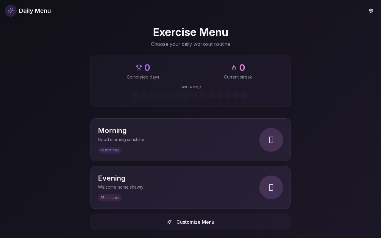 Daily Menu egzersiz takip uygulaması